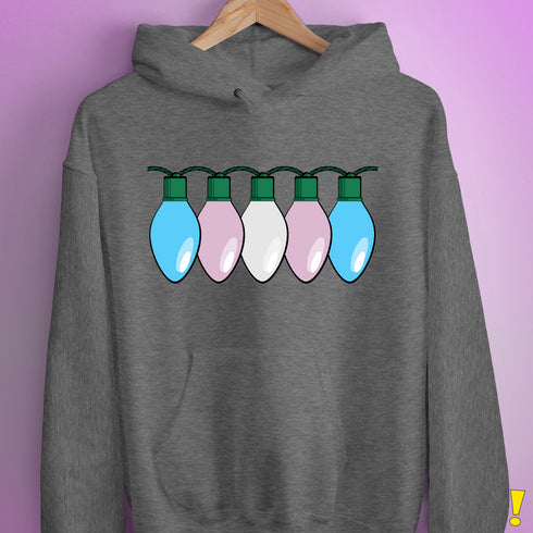Transgender Pride Flag Christmas Lights Hoodie - Grey Heather